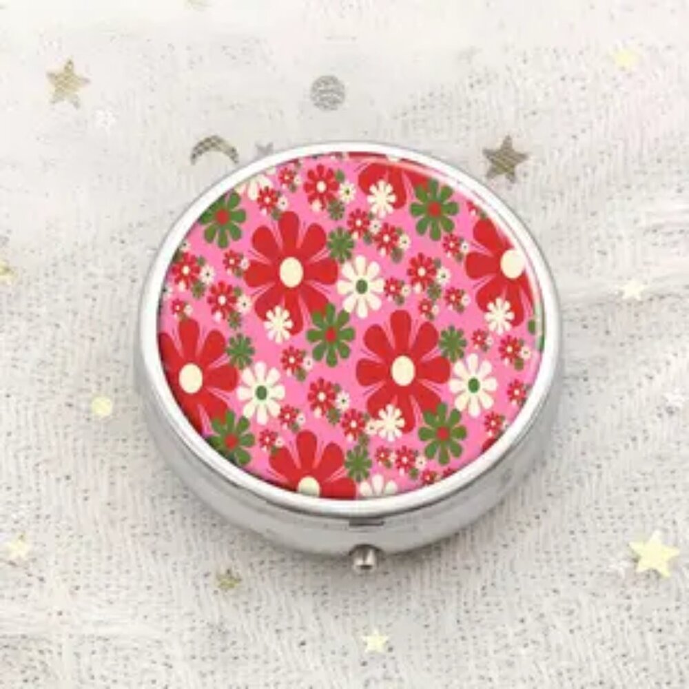 1pc.  Colorful Flowers Pill Box -  NEW